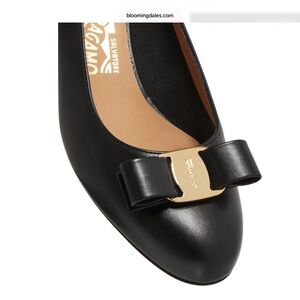 Ferragamo Vara Black Bow Flats with Gold Accent